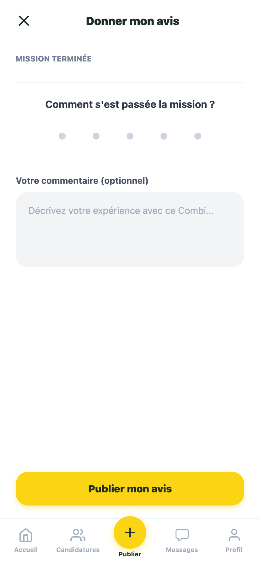 Notation d'un travailleur dans l'application YoCombi!