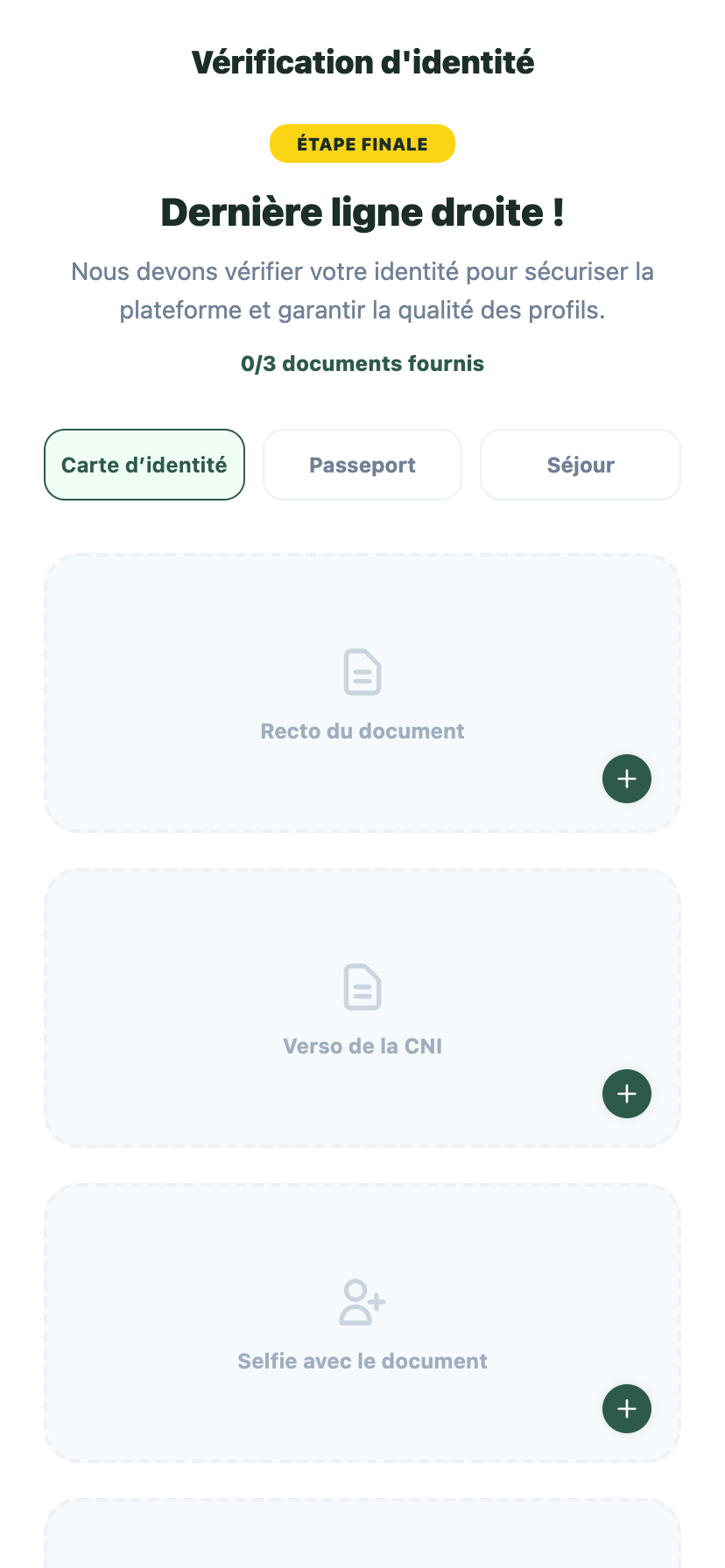 Écran de vérification d'identité dans l'application YoCombi!