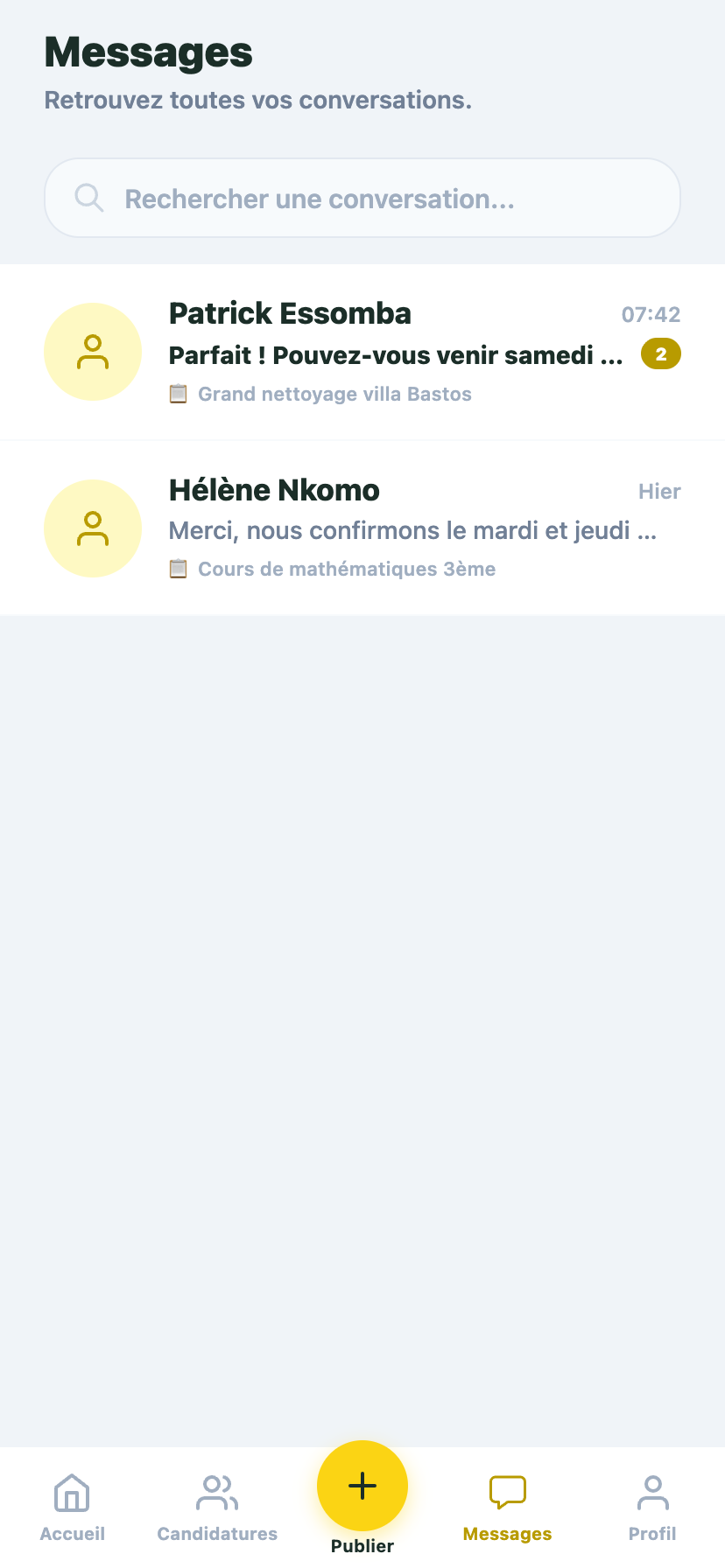 Messagerie avec les travailleurs dans l'application YoCombi!