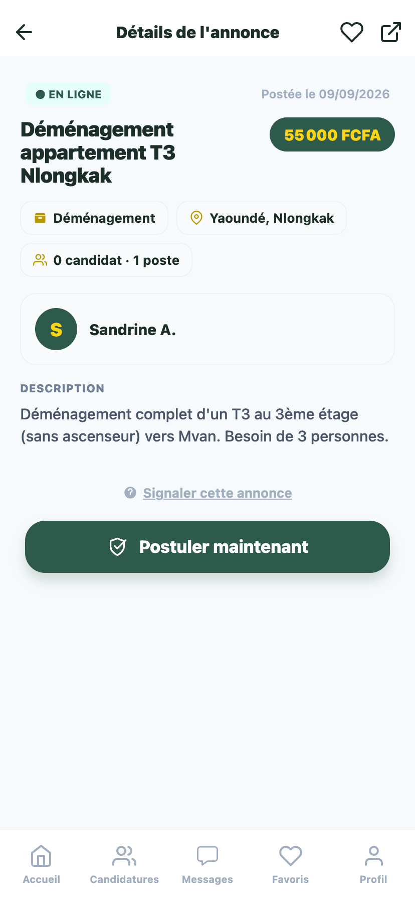 Détail d'une mission dans l'application YoCombi!