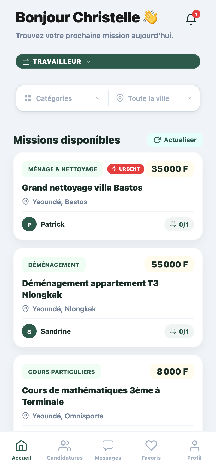 Liste des missions disponibles dans l'application YoCombi!
