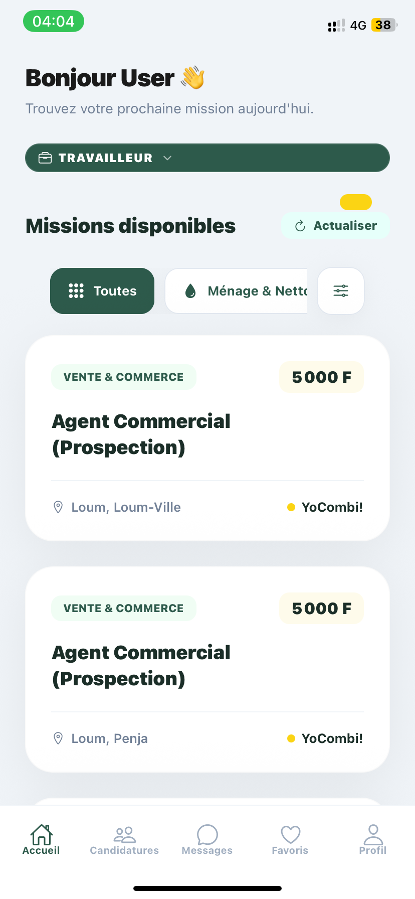 YoCombi mode Travailleur : liste des missions disponibles
